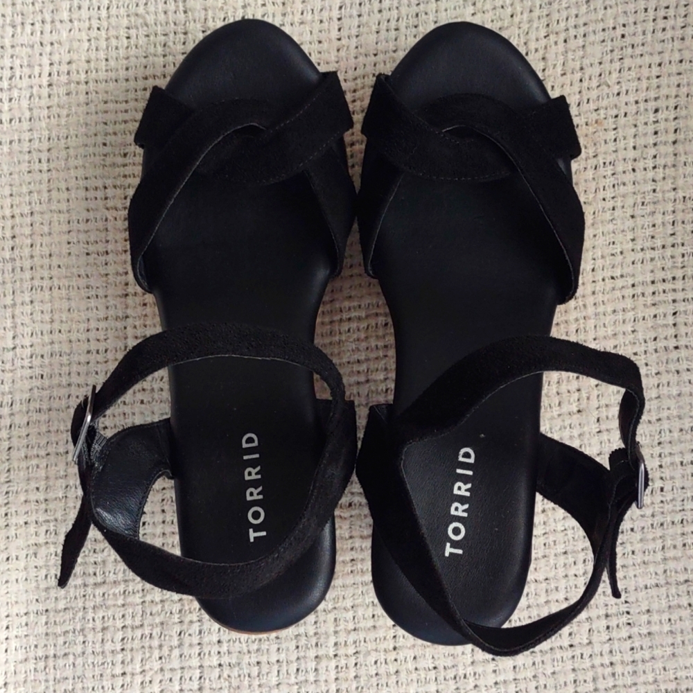 Torrid Size 9 Black Suede 3.5" Chunky Heels w/buckle closure